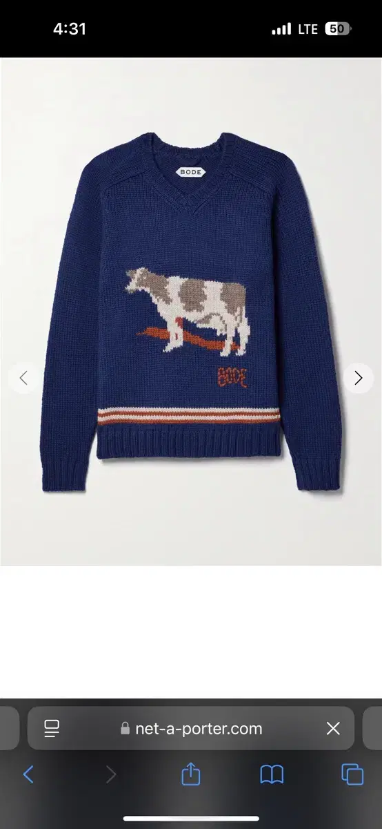 Bode Cattle Sweater navy